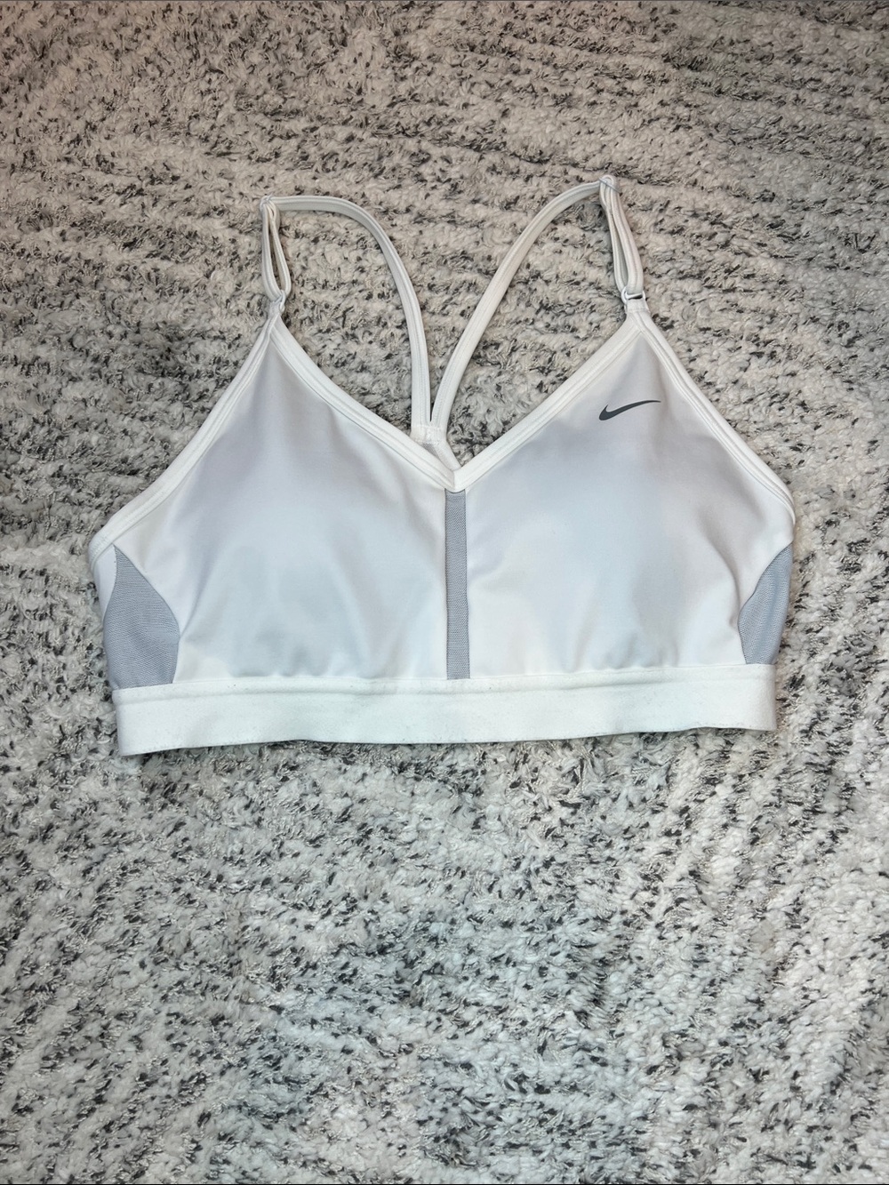 Like New Nike White Sports Bra with Light Gray Swoosh Logo